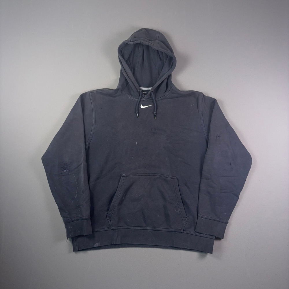 Nike Center Swoosh Hoodie Faded Black Distressed Paint Splatter Mens Large